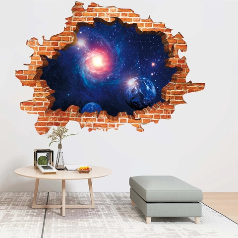 3D Parete Rotta Galassia Pianeta Adesivo Murale PVC Spazio Murale Per Camera Da Letto Bambini Rimovibile Universo Decorazione Casa