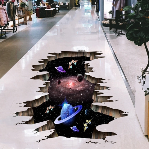 Pegatina De Pared 3D Espacio Galaxia Removible PVC Planeta Nave Espacial Calcomanía De Piso Para Sala Dormitorio Niños Hogar