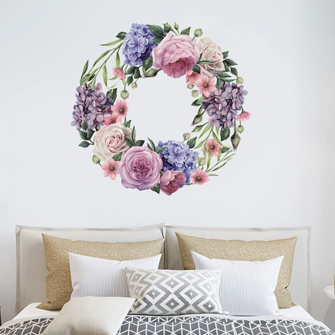 Adhesivo de Pared de Guirnalda de Flores de Peonía Pintado a Mano PVC Impermeable Decoración Floral para Sala de Estar Dormitorio