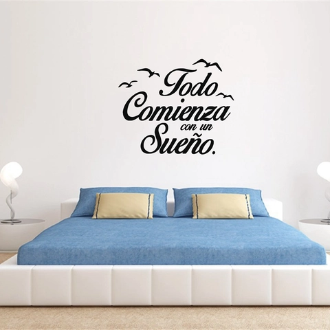 Spanish Quote Todo Comienza Con Un Sueño Wall Sticker Seagull Bird Silhouette PVC Removable Waterproof Home Decor Mural