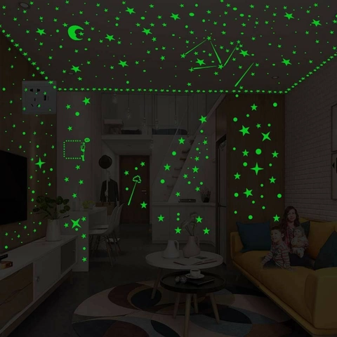 Lichtgevende Sterren Maan Stippen Vallende Sterren Muurstickers Glow In The Dark Plafond Stickers Panda Schakelaar Decor PVC