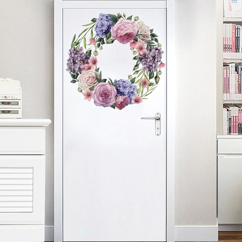 Adhesivo de Pared de Guirnalda de Flores de Peonía Pintado a Mano PVC Impermeable Decoración Floral para Sala de Estar Dormitorio