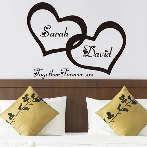 Adesivo da Parete Personalizzato Con Cuori Intrecciati Nomi Su Misura Together Forever Vinile Rimovibile Decalcomania Arte Camera da Letto