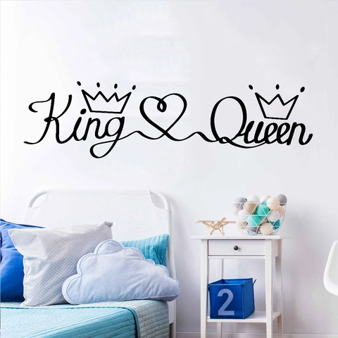 King Queen Crown Heart Wall Sticker Removable PVC Decal For Couple Bedroom Living Room Decor Modern Simple Art Mural