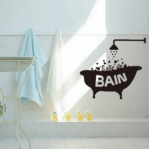 Pegatina de Pared de Baño de PVC Removible Francés Salle de BAIN Silueta de Bañera Impermeable Decoración de Pared Hogar
