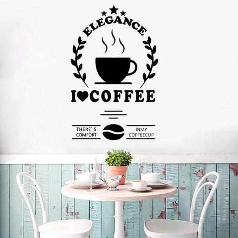 Adesivo da Parete Moderno Minimalista a Tema Caffè PVC Impermeabile I Love Coffee Elegance per Bar Ristorante Casa