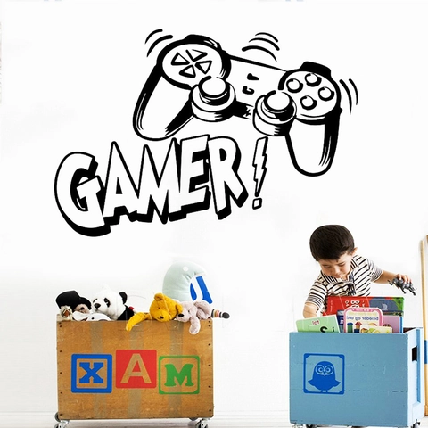Adesivo da Parete Gamer Controller di Gioco Decalcomania in Vinile Nero per Cameretta Ragazzi Sala Giochi Decorazione Parete DIY