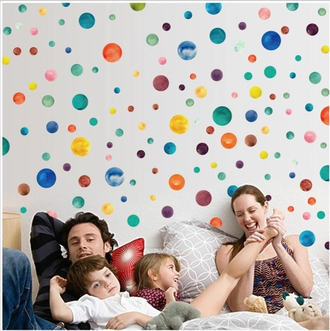 Pegatinas de Pared de Lunares de Colores Acuarela Calcomanías de PVC Removibles para Dormitorio Infantil Muebles