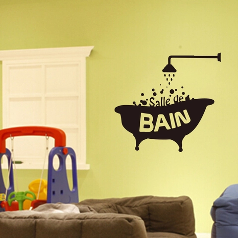 Pegatina de Pared de Baño de PVC Removible Francés Salle de BAIN Silueta de Bañera Impermeable Decoración de Pared Hogar