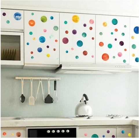 Pegatinas de Pared de Lunares de Colores Acuarela Calcomanías de PVC Removibles para Dormitorio Infantil Muebles