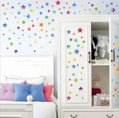 Watercolor Colorful Star Wall Stickers Removable PVC Waterproof Star Decals For Kids Room Bedroom Kitchen Furniture Decor