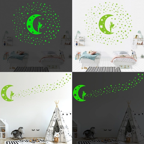 Lichtgevende Muursticker Maan Sterren Fee Silhouette PVC Fluorescerende Sticker Voor Kinderkamer Slaapkamer Decoratie