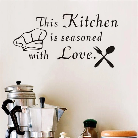 Adesivo Murale per Cucina This Kitchen Is Seasoned With Love Adesivi Murali in Vinile Rimovibili Impermeabili Decorazione Murale Cucina