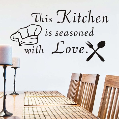 Adesivo Murale per Cucina This Kitchen Is Seasoned With Love Adesivi Murali in Vinile Rimovibili Impermeabili Decorazione Murale Cucina
