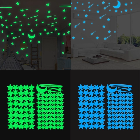 Adesivi Murali Luminosi Stelle Luna Meteora In PVC Per Soffitto Camera Dei Bambini Decalcomanie Decorative Rimovibili