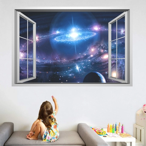 3D Galaxy Starry Sky Window Wall Sticker PVC Outer Space Planet Removable Decal For Living Room Bedroom Kids Room Home Decor