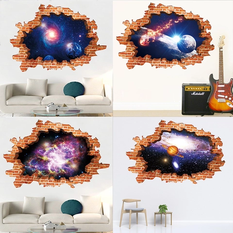 3D Parete Rotta Galassia Pianeta Adesivo Murale PVC Spazio Murale Per Camera Da Letto Bambini Rimovibile Universo Decorazione Casa