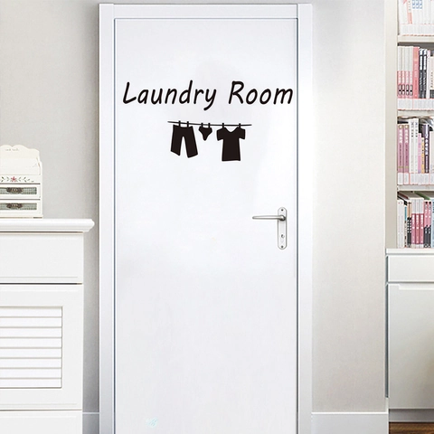 Sticker Mural Buanderie Imperméable PVC Auto-Adhésif Décalcomanie Porte Minimaliste Silhouette Corde À Linge Déco Maison