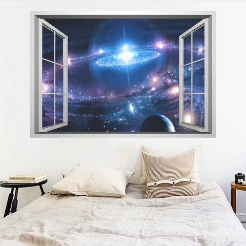 3D Galaxy Starry Sky Window Wall Sticker PVC Outer Space Planet Removable Decal For Living Room Bedroom Kids Room Home Decor