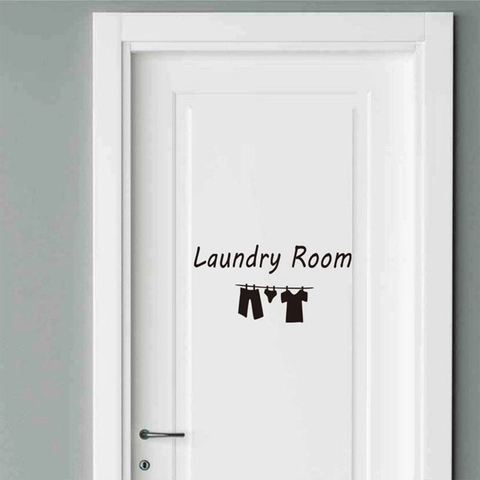Sticker Mural Buanderie Imperméable PVC Auto-Adhésif Décalcomanie Porte Minimaliste Silhouette Corde À Linge Déco Maison