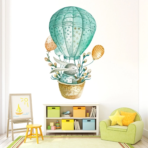 Konijn Luchtballon Muursticker Aquarel Dieren Harten Sterren Zelfklevend PVC Behang Voor Kinderkamer Home Decor