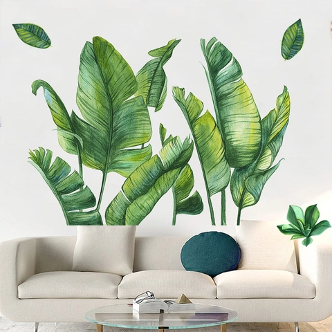 Nordic Tropische Groene Bladeren Muurstickers Aquarel Bananenblad PVC Waterdicht DIY Plant Muur Decor Voor Woonkamer Slaapkamer Huisdecoratie