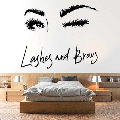 Vinilo de Pared Lashes and Brows Pestañas Cejas Pegatinas de Pared Impermeable PVC Vinilo Arte Mural para Salón de Belleza Dormitorio Hogar