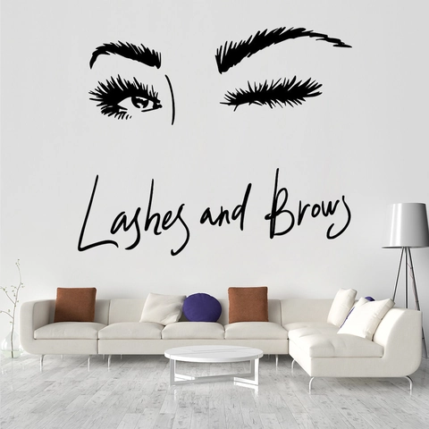 Vinilo de Pared Lashes and Brows Pestañas Cejas Pegatinas de Pared Impermeable PVC Vinilo Arte Mural para Salón de Belleza Dormitorio Hogar