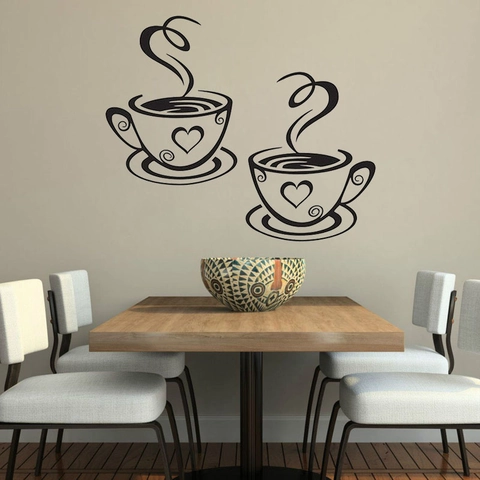 Minimalist Coffee Cup Heart Wall Stickers PVC Waterproof Removable Decals For Kitchen Cafe Dining Room Home Decor
