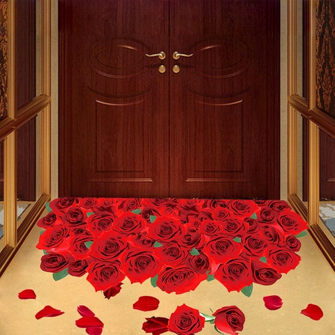 Romantic Red Rose Wall Sticker Waterproof PVC Floral Wall Decal For Living Room Bedroom Bathroom Kitchen DIY Home Decor