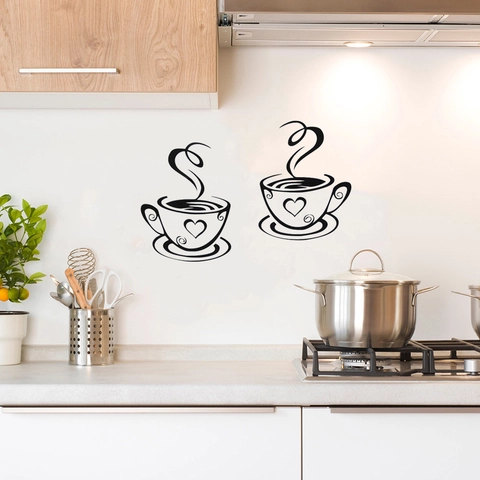 Modern Minimalistisch Koffiekopje Hart Patroon PVC Muursticker Waterdicht Decoratieve Sticker Voor Keuken Café Eetkamer