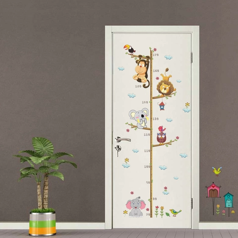 Cartoon Animal Zoo Height Chart For Kids Room Elephant Lion Monkey Koala Owl Removable PVC Waterproof Wall Stickers