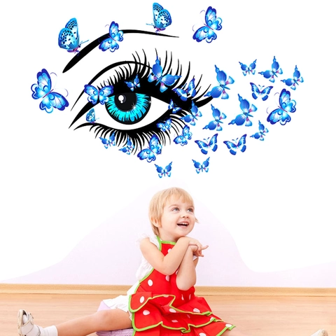 Künstlerisches Blaues Auge Und Schmetterling Wandaufkleber Wasserdichtes PVC Aufkleber Für Wohnzimmer Schlafzimmer Wanddekoration