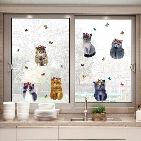 Vinilos Decorativos Gato 3D Realistas Pintados a Mano PVC Impermeables Pegatinas Animales Extraíbles para Sala de Estar Muebles Niños