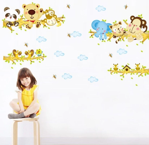 Pegatinas de Pared de Animales del Bosque para Habitación Niños PVC Removible Panda Elefante Mono Calcomanías Guardería Decoración Hogar