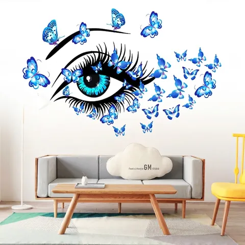 Künstlerisches Blaues Auge Und Schmetterling Wandaufkleber Wasserdichtes PVC Aufkleber Für Wohnzimmer Schlafzimmer Wanddekoration
