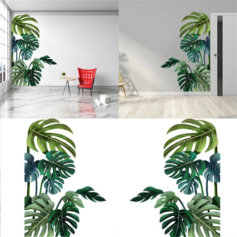 Pegatinas de Pared de Hoja de Monstera Tropical Nórdica de PVC Planta Verde Impermeable Calcomanía Extraíble Para Decoración de Sala de Estar Dormitorio Habitación Infantil