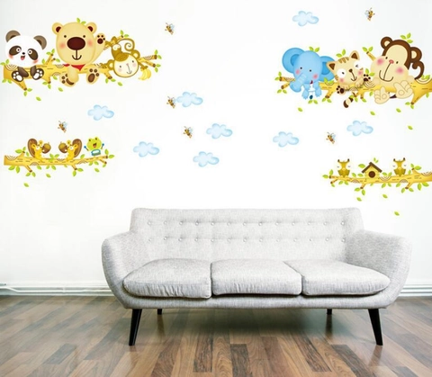 Pegatinas de Pared de Animales del Bosque para Habitación Niños PVC Removible Panda Elefante Mono Calcomanías Guardería Decoración Hogar