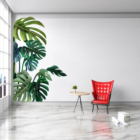 Pegatinas de Pared de Hoja de Monstera Tropical Nórdica de PVC Planta Verde Impermeable Calcomanía Extraíble Para Decoración de Sala de Estar Dormitorio Habitación Infantil