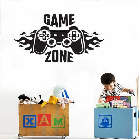 Game Zone Gaming Controller Adesivo Murale Nero Vinile Rimovibile Impermeabile Gaming Decalcomania per Camera dei Bambini