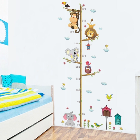 Tabella di Altezza Animali dello Zoo per Cameretta Elefante Leone Scimmia Koala Gufo Adesivi da Parete in PVC Impermeabile