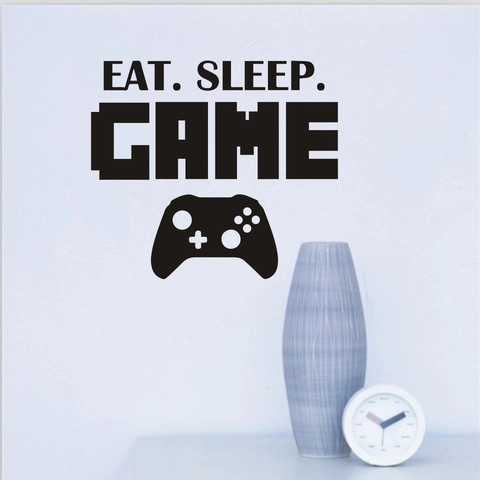 Adesivo Murale Eat Sleep Game Controller in PVC Removibile per Camera da Letto Sala Giochi Decorazione Regalo Gamer