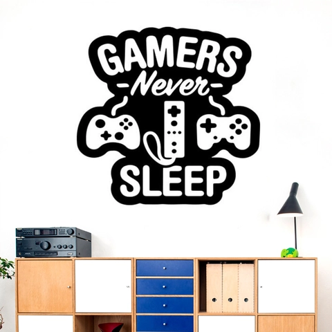 Adesivo da Parete Gamers Never Sleep Controller da Gioco Joystick PVC Impermeabile Rimovibile Decorazione per Camera da Letto Gamer