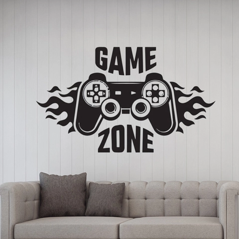 Game Zone Gaming Controller Adesivo Murale Nero Vinile Rimovibile Impermeabile Gaming Decalcomania per Camera dei Bambini