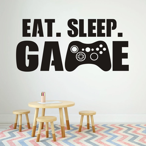Adesivo da Parete in Vinile Eat Sleep Game Scritta Gamer Controller Removibile per Soggiorno Camera da Letto Sala Giochi Decorazione