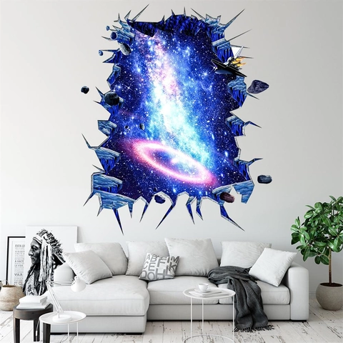 Pegatina de Pared 3D Galaxia Cielo Estrellado PVC Impermeable Espacio Exterior Planeta Mural Para Habitación de Niños