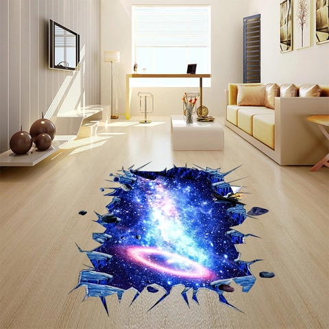 Pegatina de Pared 3D Galaxia Cielo Estrellado PVC Impermeable Espacio Exterior Planeta Mural Para Habitación de Niños