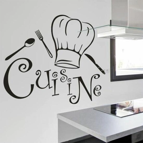 Cuisine Kitchen Wall Sticker Removable PVC Waterproof Chef Hat Cutlery Pattern For Dining Room Restaurant Home Decoration