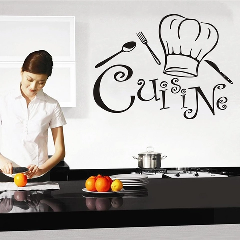 Cuisine Kitchen Wall Sticker Removable PVC Waterproof Chef Hat Cutlery Pattern For Dining Room Restaurant Home Decoration