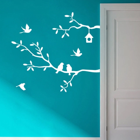 Pegatina de Pared Desmontable de Rama de Árbol Pájaros Impermeable PVC Silueta Natural Calcomanía Para Dormitorio Sala de Estar